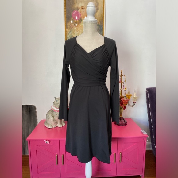 PRANA TALLY DRESS BLACK SIZE LARGE SOFT STRETCHY FAUX WRAP BUST - Picture 3 of 8